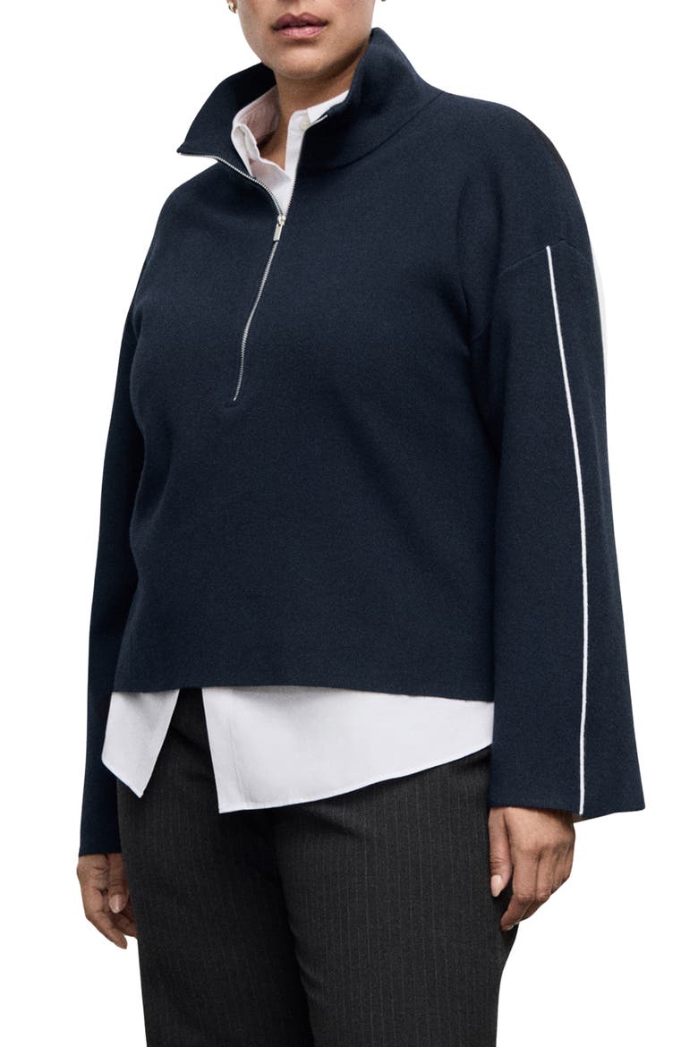 Contrast Stripe Half Zip Sweater, Alternate, color, NAVY