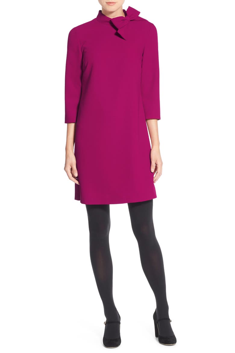 Bow Neck Crepe Shift Dress, Alternate, color, PINK