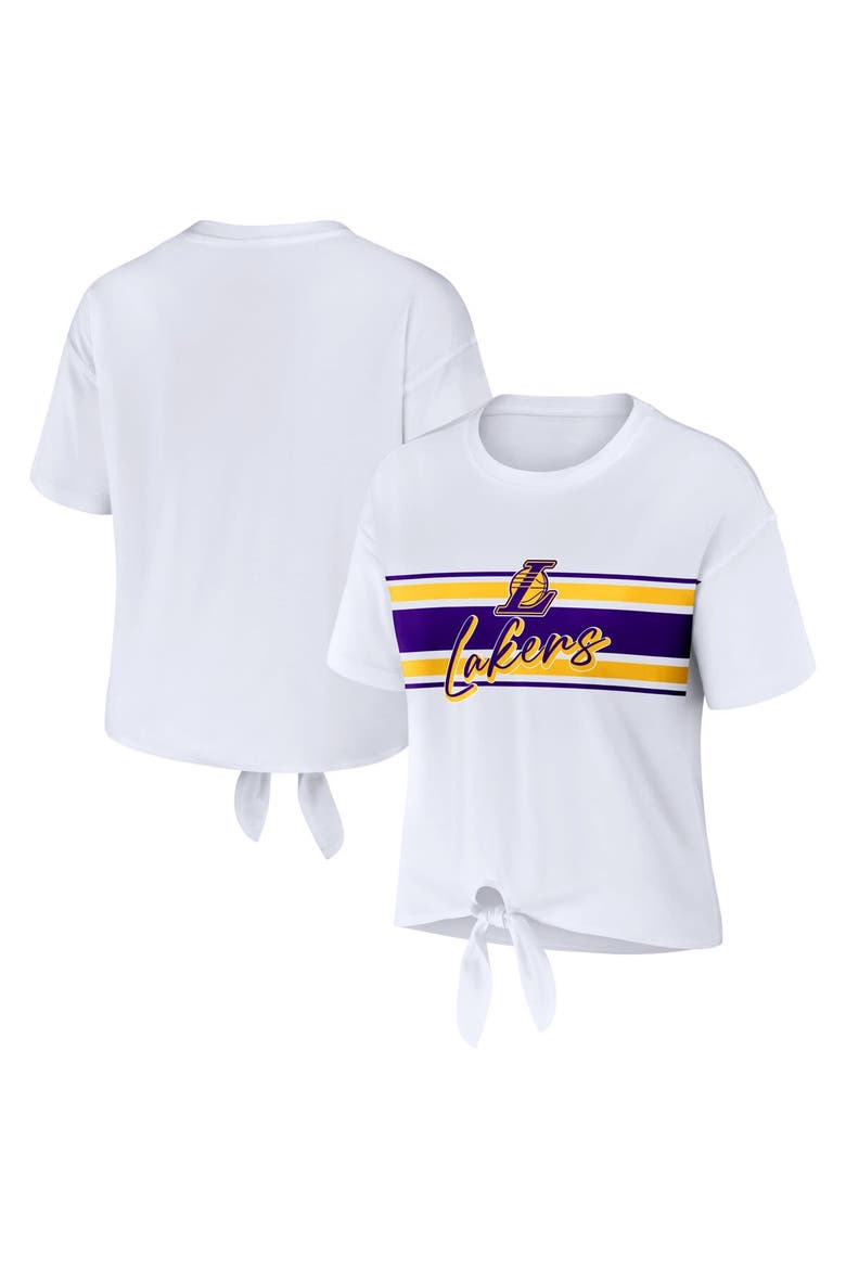Women's WEAR by Erin Andrews  White Los Angeles Lakers Tie-Front T-Shirt, Main, color, White