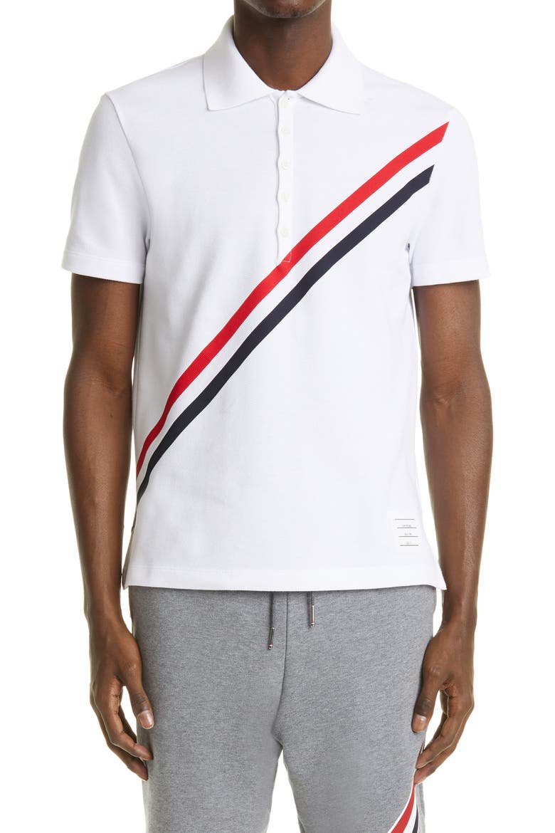 Diagonal Stripe Cotton Piqué Polo, Main, color, WHITE