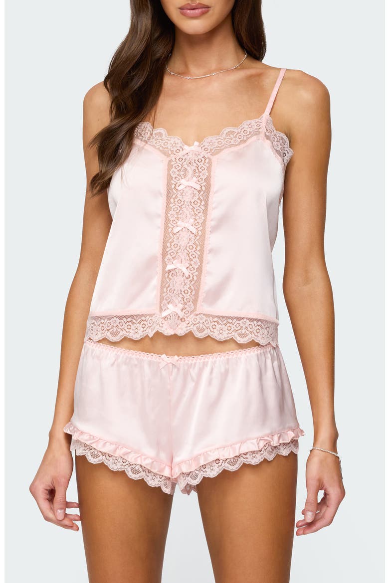 Clair Lace Trim Satin Camisole, Main, color, LIGHT-PINK