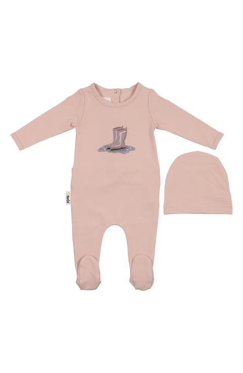 Rain Boot Print Footie & Hat Set (Baby)