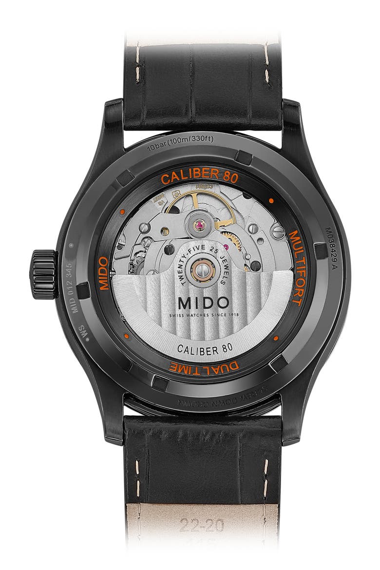 Multifort Automatic Leather Strap Watch, 42mm, Alternate, color, BLACK