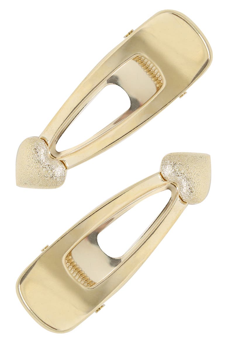 Set of 2 Heart Hair Clips, Main, color, GOLD
