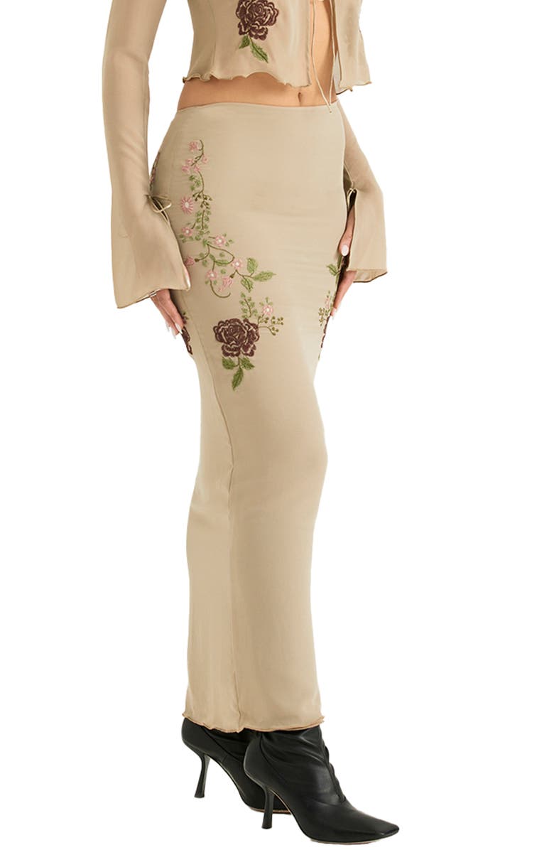 HOUSE OF CB Lailah Embroidered Floral Maxi Skirt, Alternate, color, Artichoke
