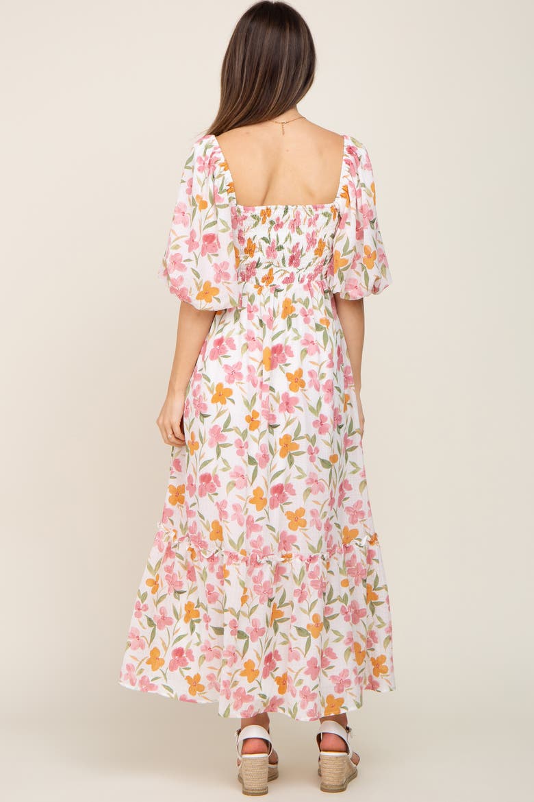 Floral Puff Sleeve Maxi Dress, Alternate, color, White