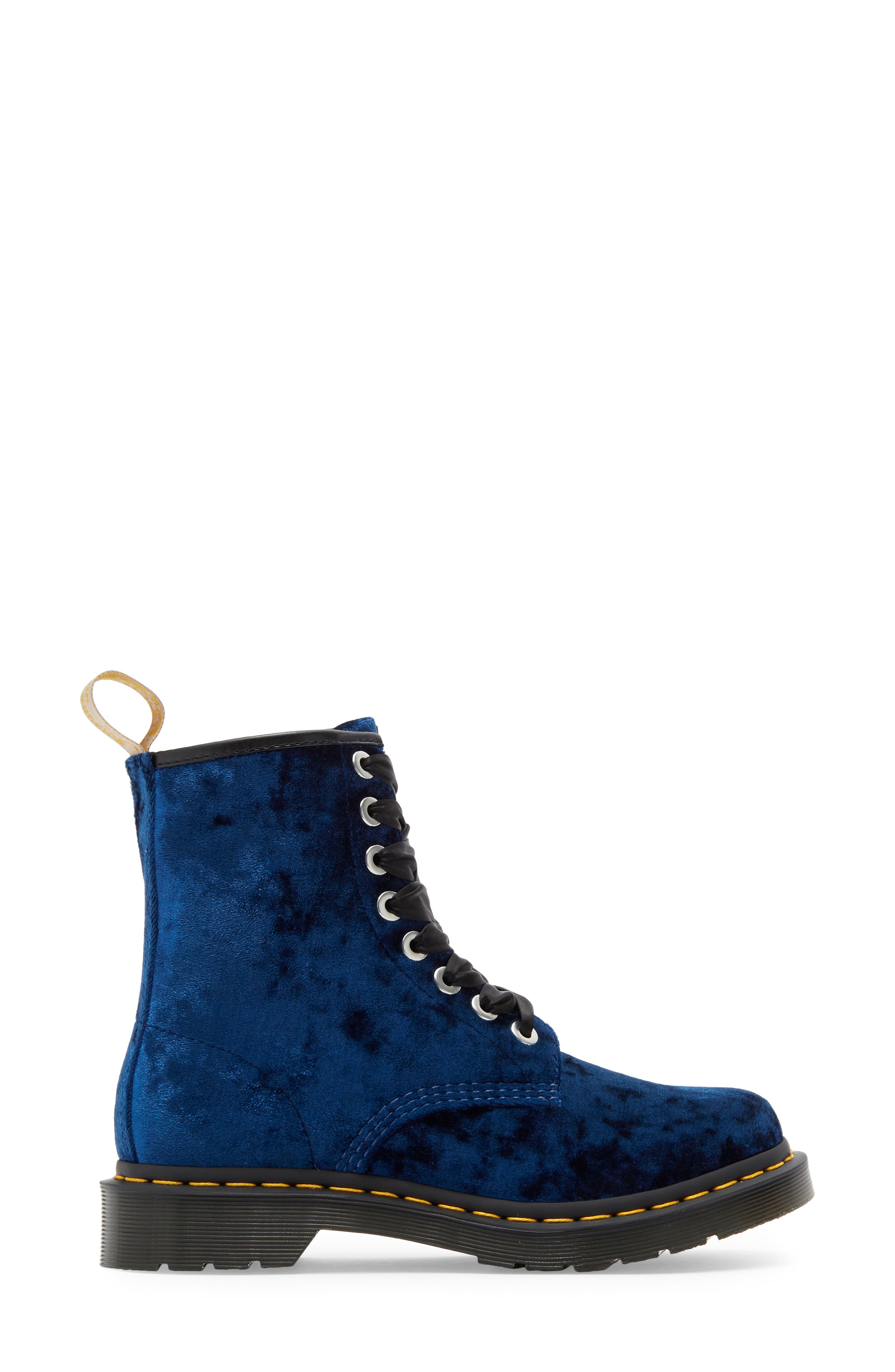 1460 Crushed Velvet Combat Boot, Alternate, color, DEEP BLUE CRUSHED VELVET