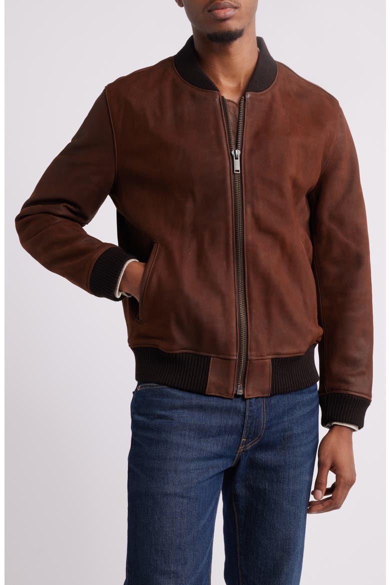 Classic Leather Bomber Jacket, Main, color, COGNAC
