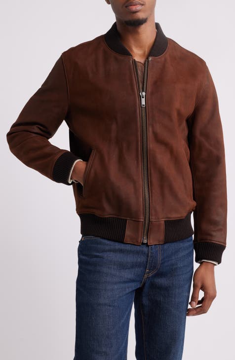 Nordstrom Townsquare Genuine Brown Leather online Aviator Bomber Jacket Men's Size M