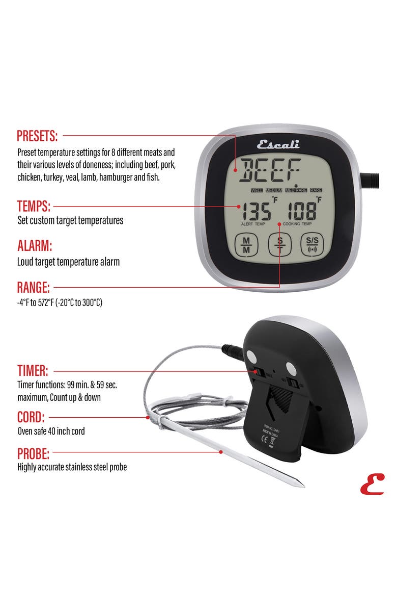 ESCALI Touch Screen Thermometer and Timer, Alternate, color, Black