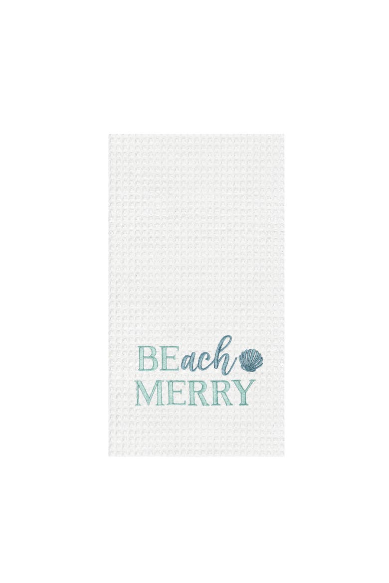 Beach Merry Coastal Embroidered Christmas Towel, Main, color, Green