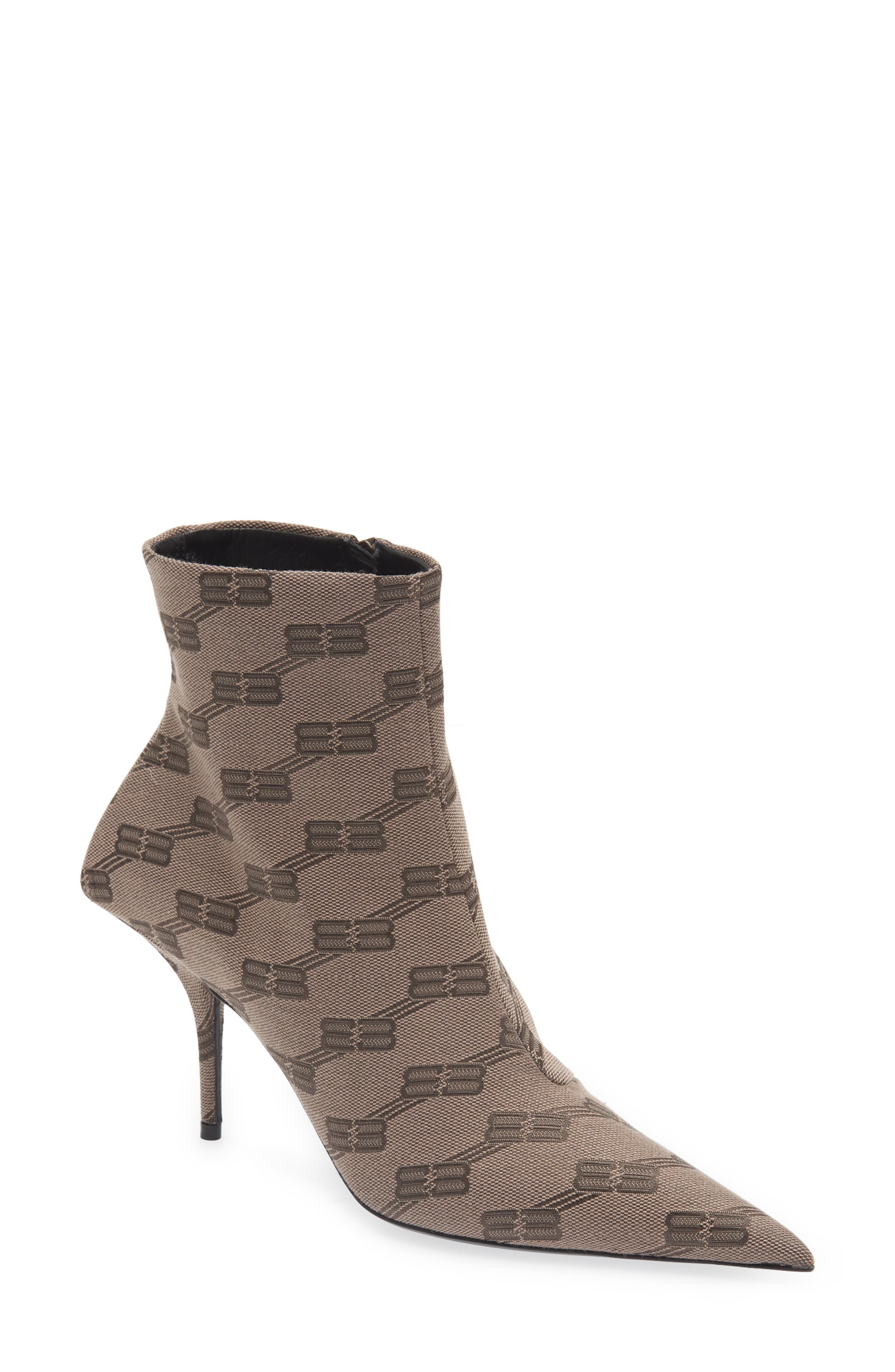 Balenciaga So Knife Logo Jacquard Pointed Toe Bootie, Main, color, 