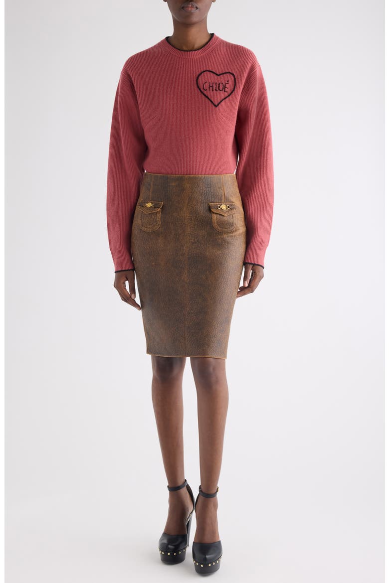 Embroidered Logo Crop Wool & Cashmere Sweater, Alternate, color, COPPERY PINK