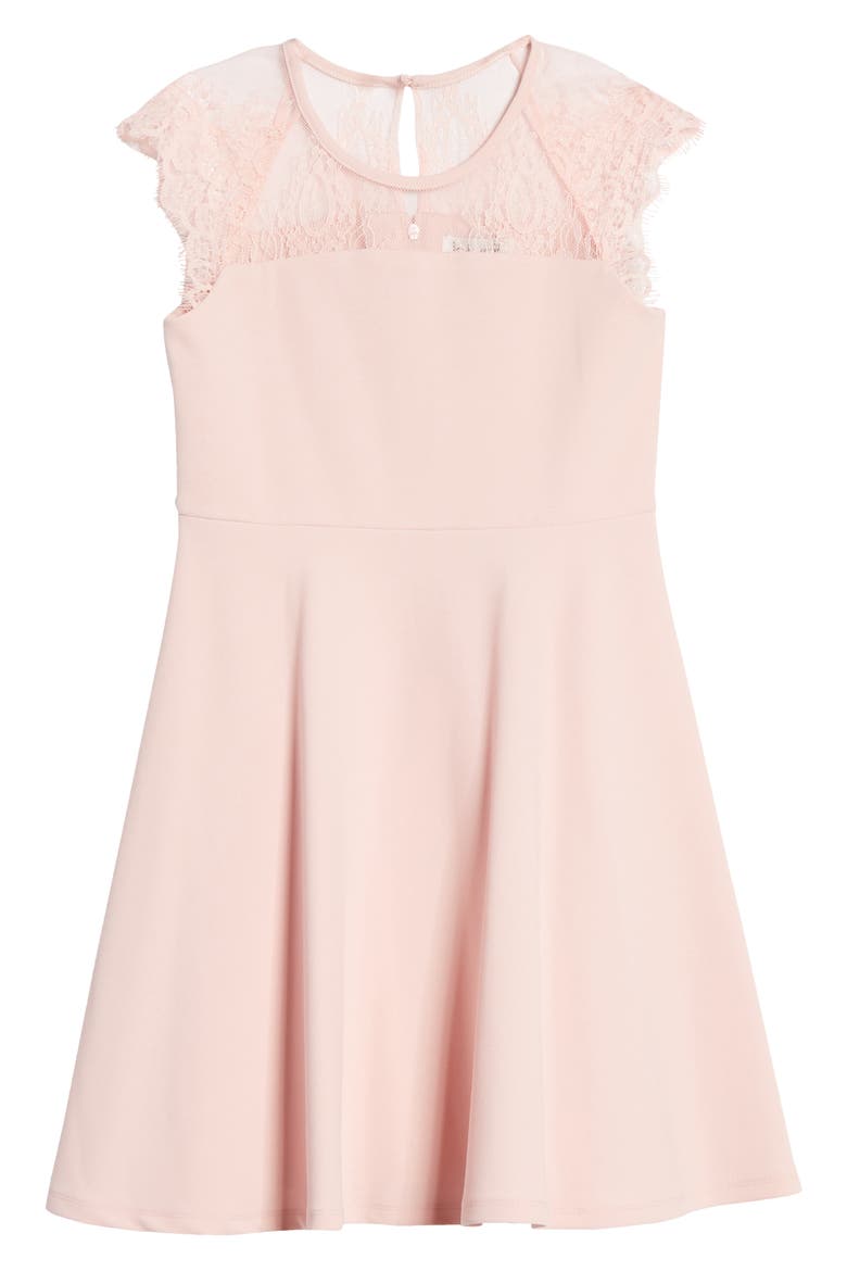 Lace Cap Sleeve Skater Dress, Main, color, PINK