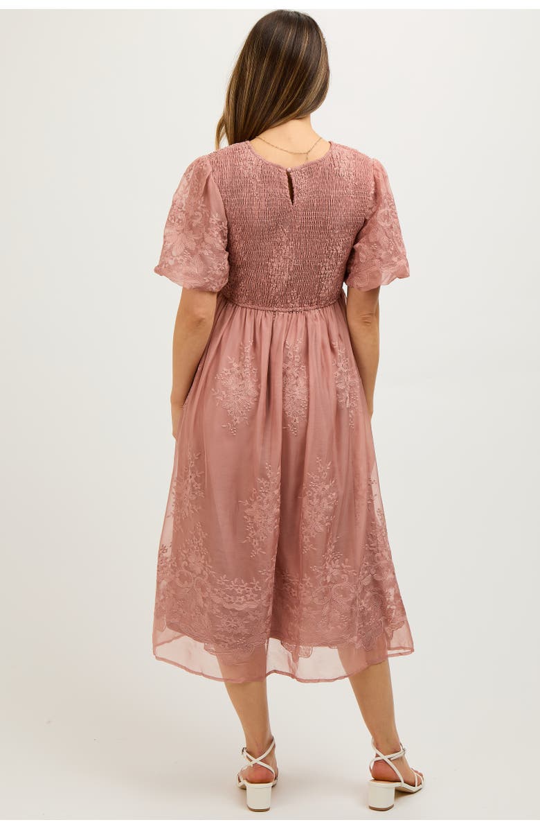 PinkBlush Floral Lace Smocked Midi Dress, Alternate, color, Mauve