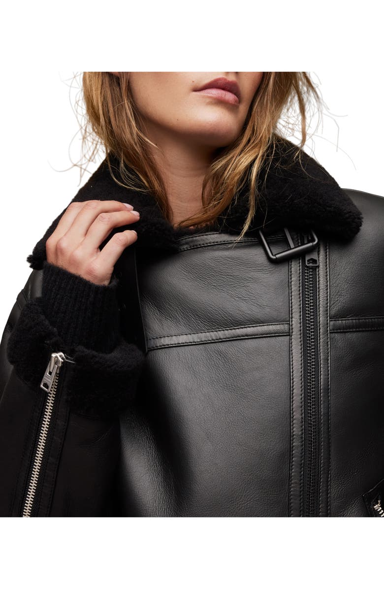 AllSaints Sola Leather & Genuine Shearling Jacket, Alternate, color,