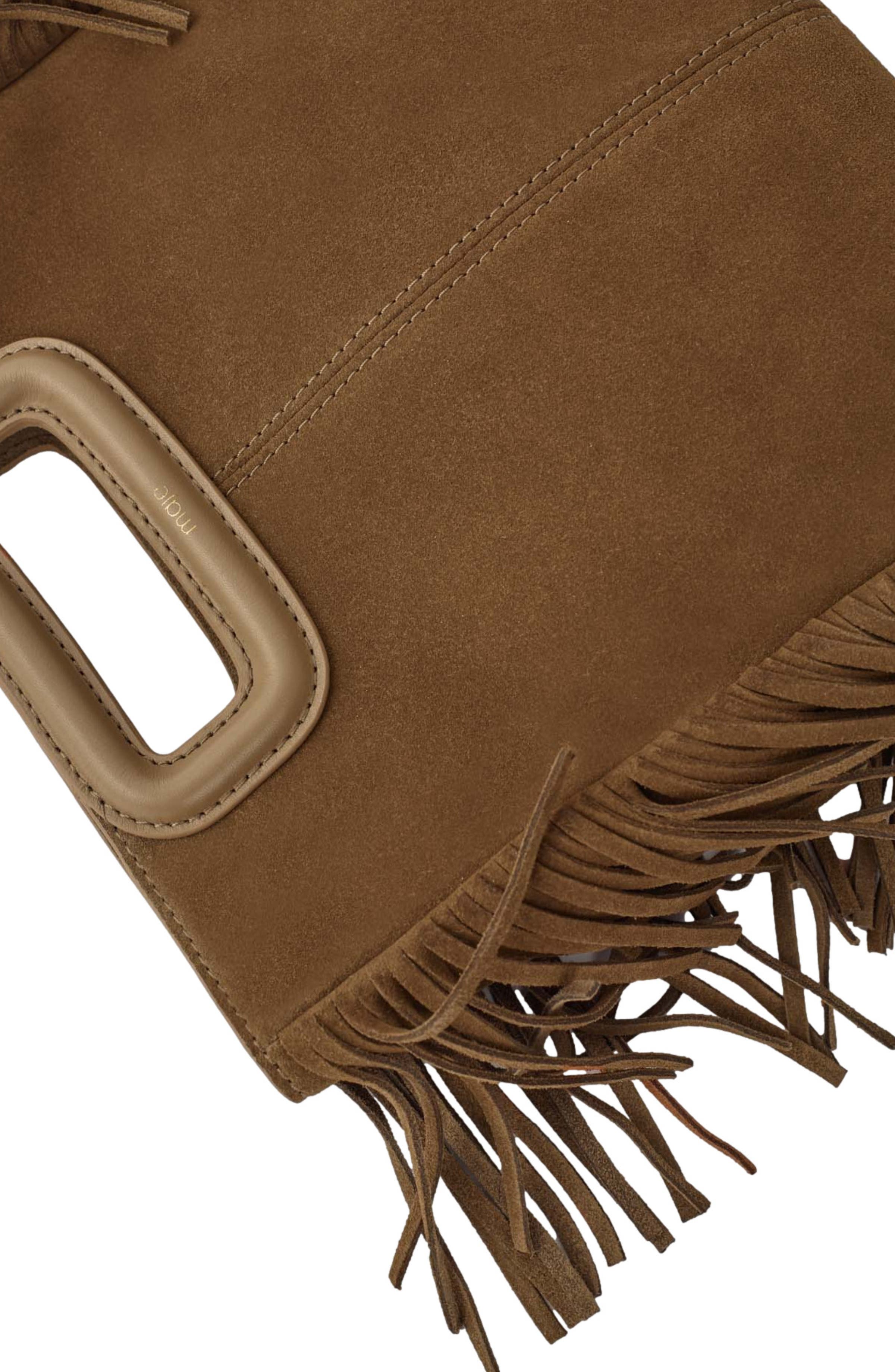 maje Fringed M bag in suede, Alternate, color, Camel