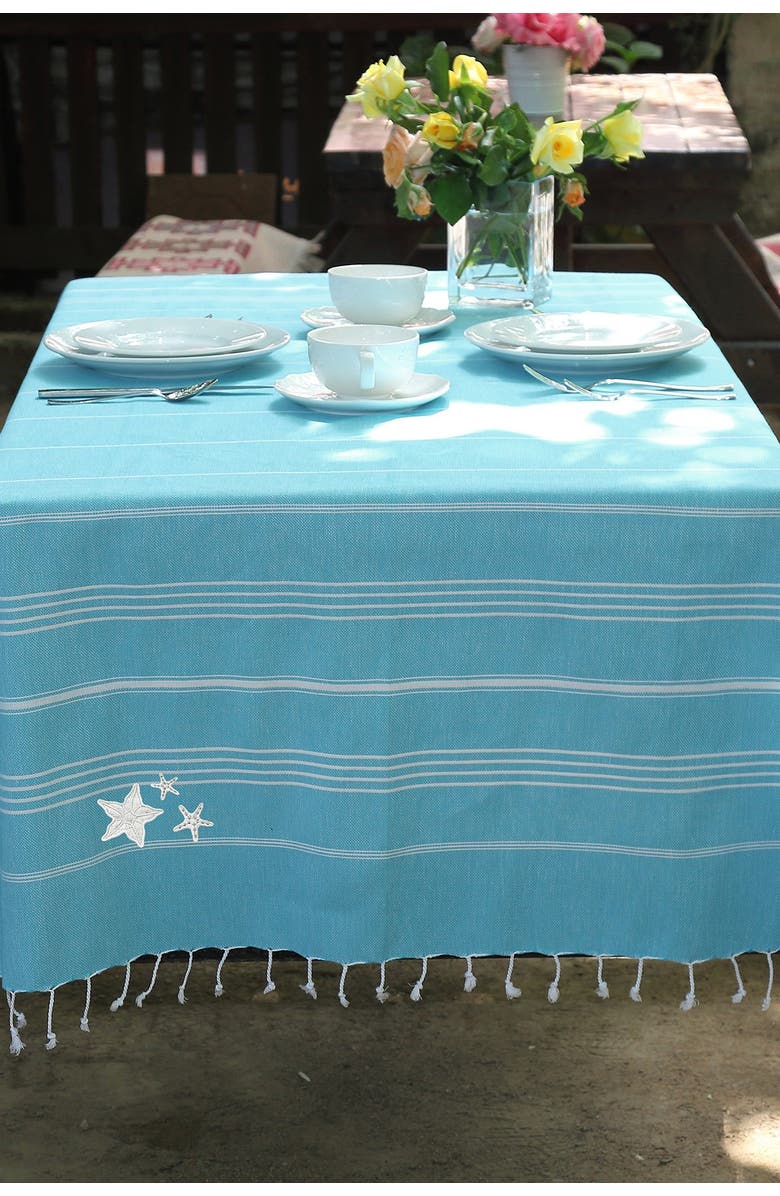 Linum Home Textiles 100% Turkish Cotton Lucky - Glittery Starfish Pestemal Beach Towel - Turquoise, Alternate, color,