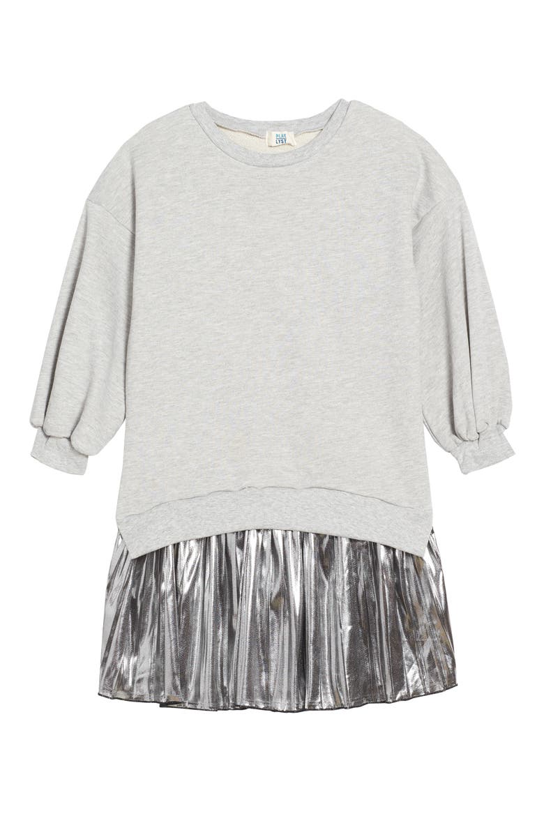 Metallic Sweatshirt Dress, Main, color, GREY