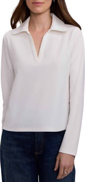 Foxcroft Talia Crepe Knit Long Sleeve Polo