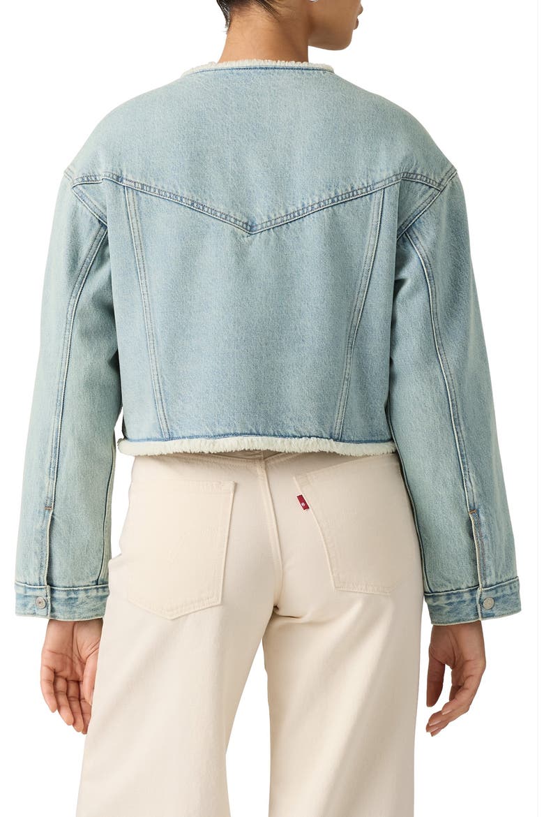 Shrunken '90s Faux Shearling Lined Denim Trucker Jacket, Alternate, color, INNER ADVENTURER STONE