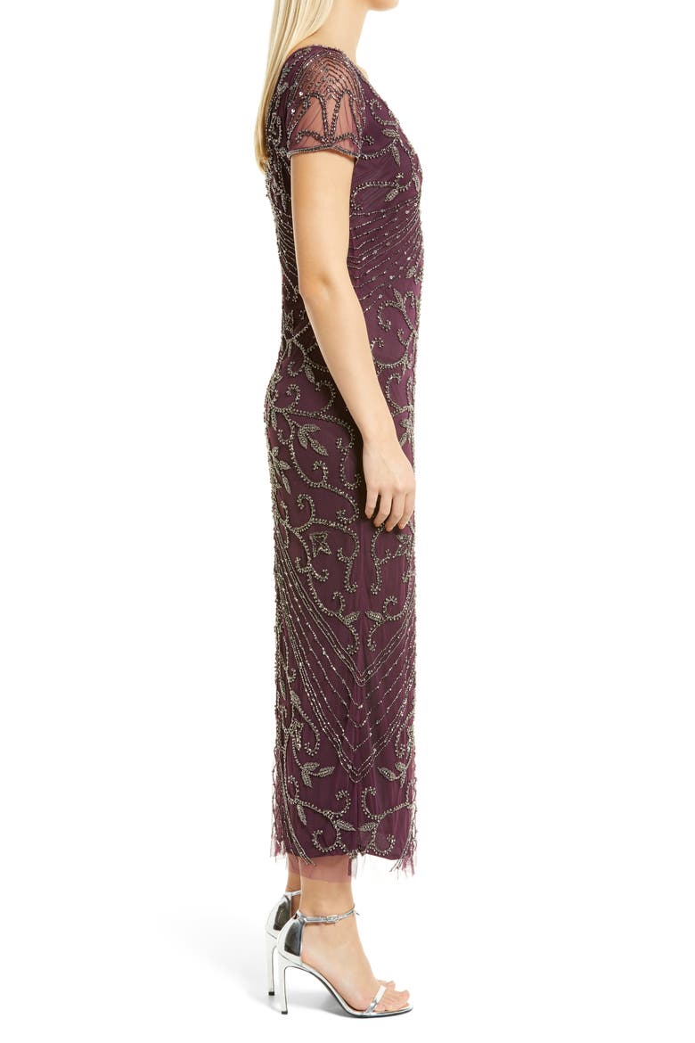 Beaded Mesh Column Gown, Alternate, color, WINE 601
