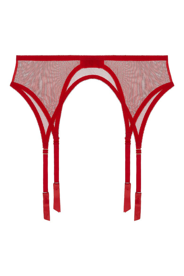 Odette Classic Mesh Garter Belt, Alternate, color, SCARLET
