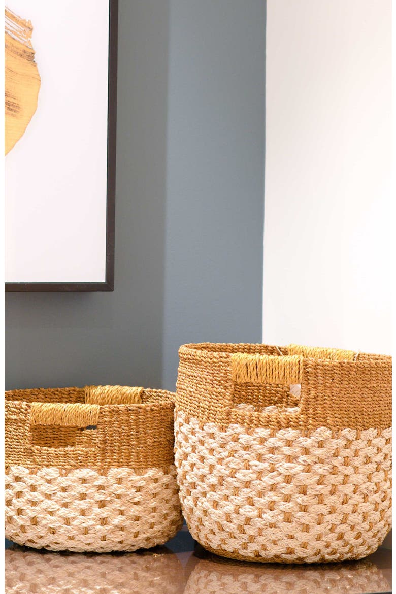 Round Bottom Basket, Set of 2, Alternate, color, Golden Brown