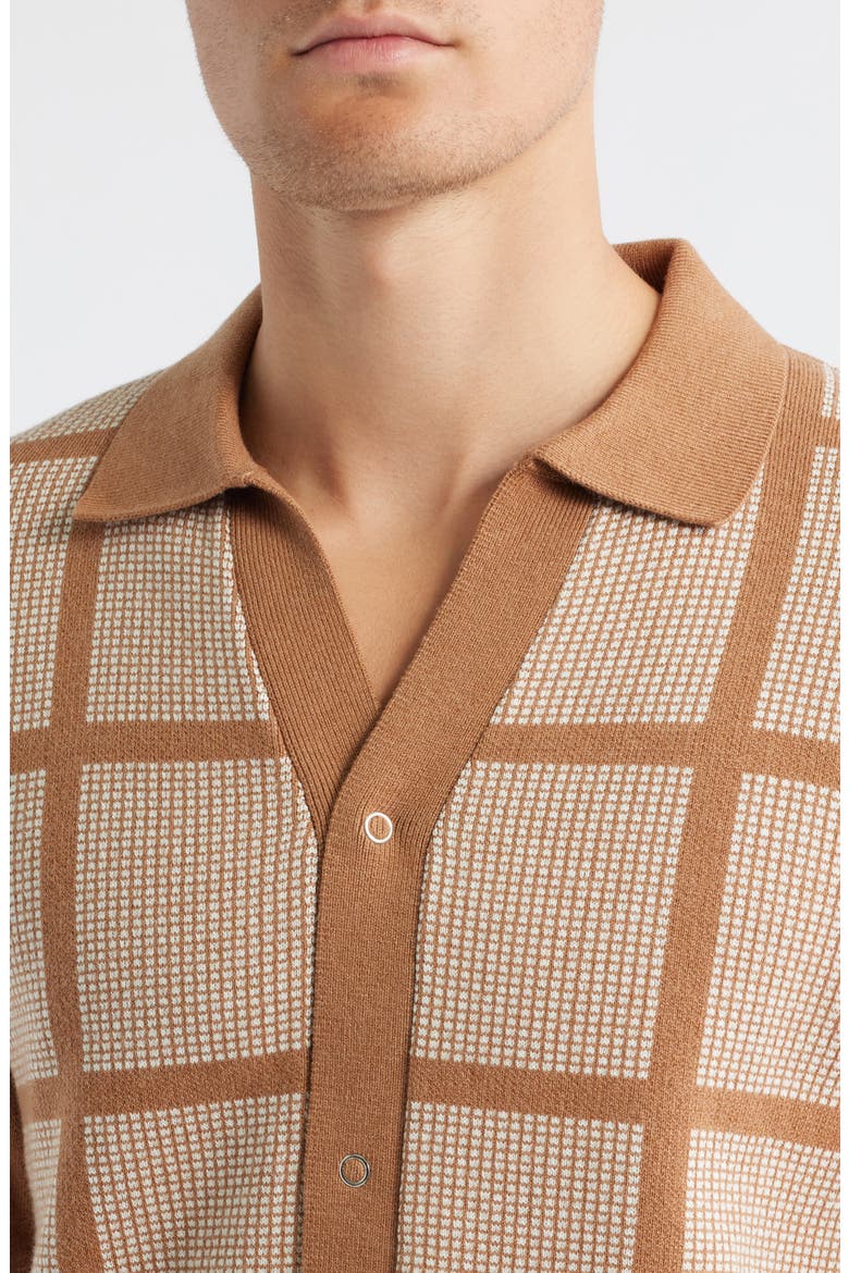 Costa Geo Pattern Short Sleeve Wool & Cotton Cardigan, Alternate, color, TOBACCO