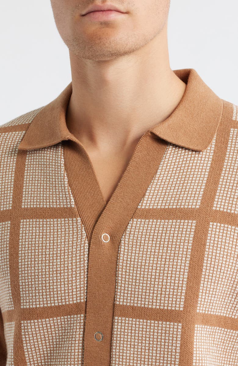 Percival Costa Geo Pattern Short Sleeve Wool & Cotton Cardigan, Alternate, color, Tobacco