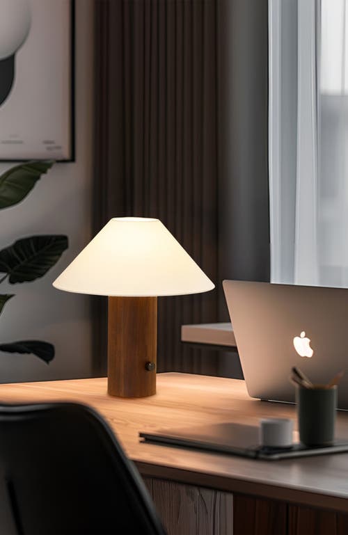 Brightech Okaley 13" Modern Led Walnut Wood Table Lamp With Cream Fabric Shade, Bulb Included In Brown
