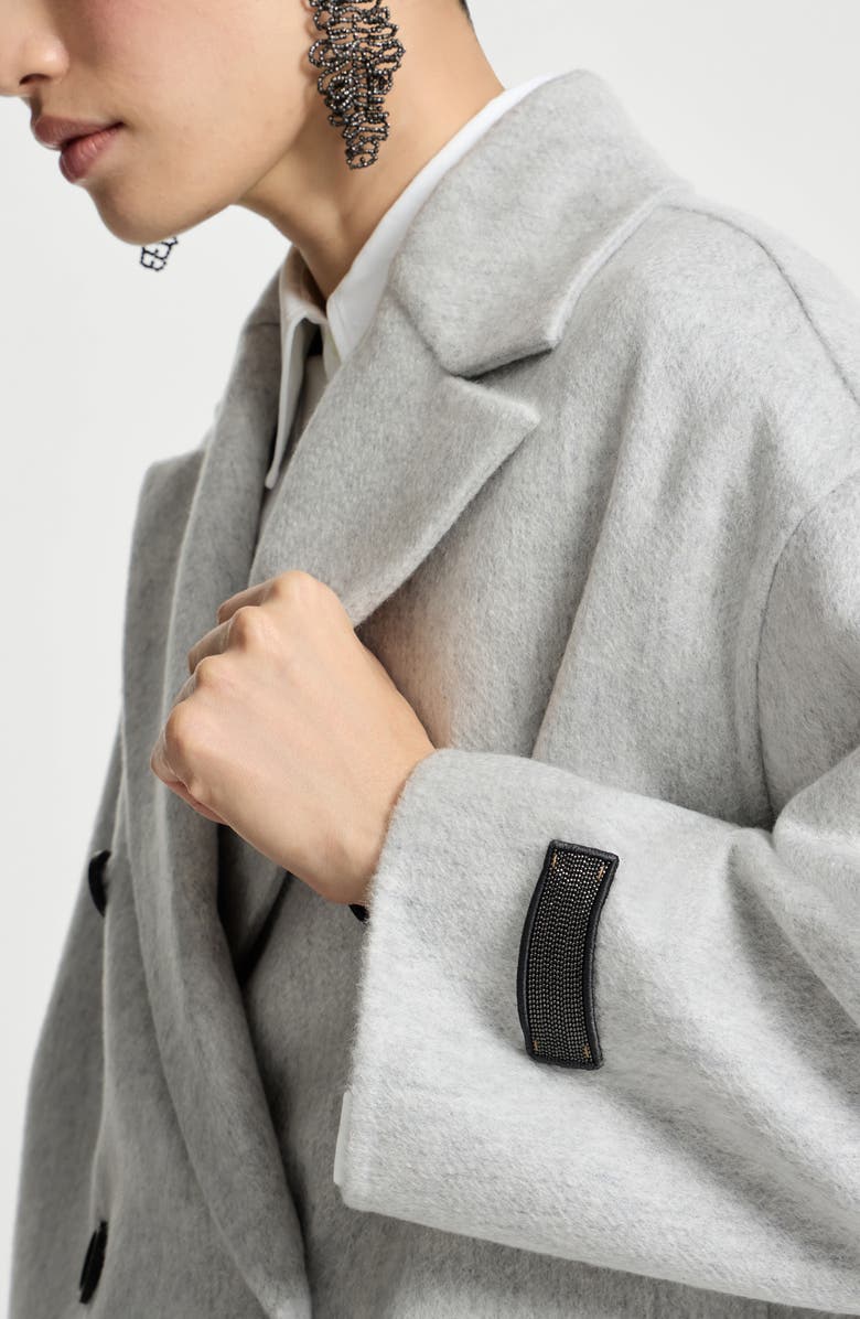 Brunello Cucinelli Cashmere double beaver cloth pea coat, Alternate, color, Light Grey