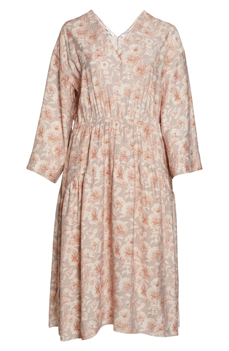 Vince Dahlia Print Long Sleeve Midi Dress, Alternate, color, Lotus Shell