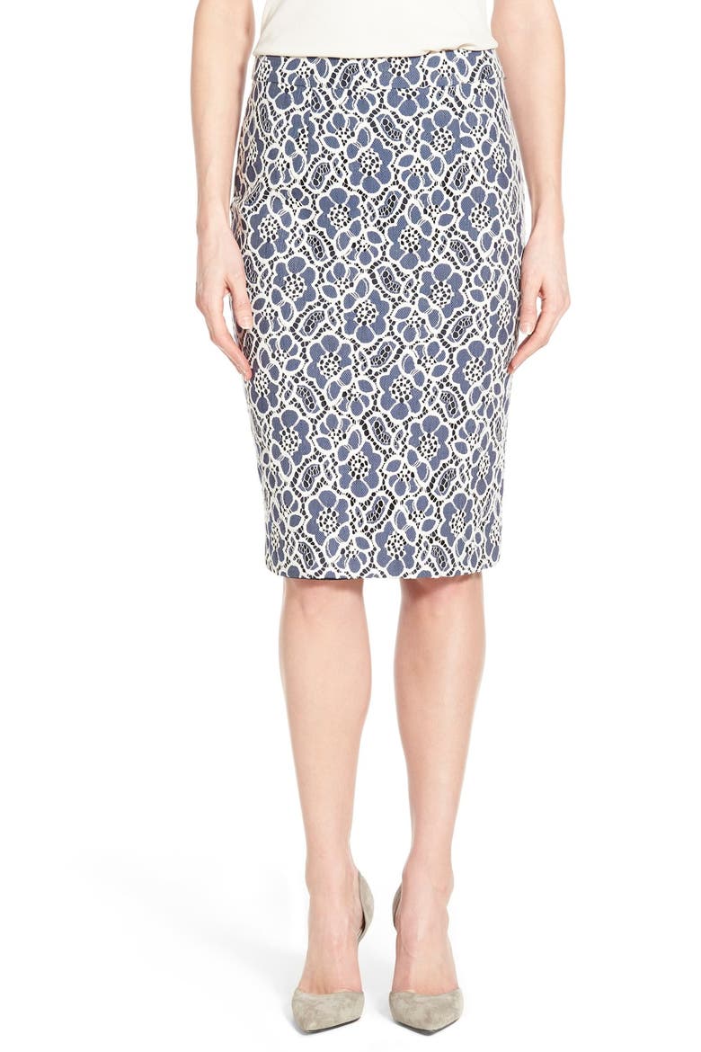 Lace Pencil Skirt, Main, color, NAVY- IVORY LACE