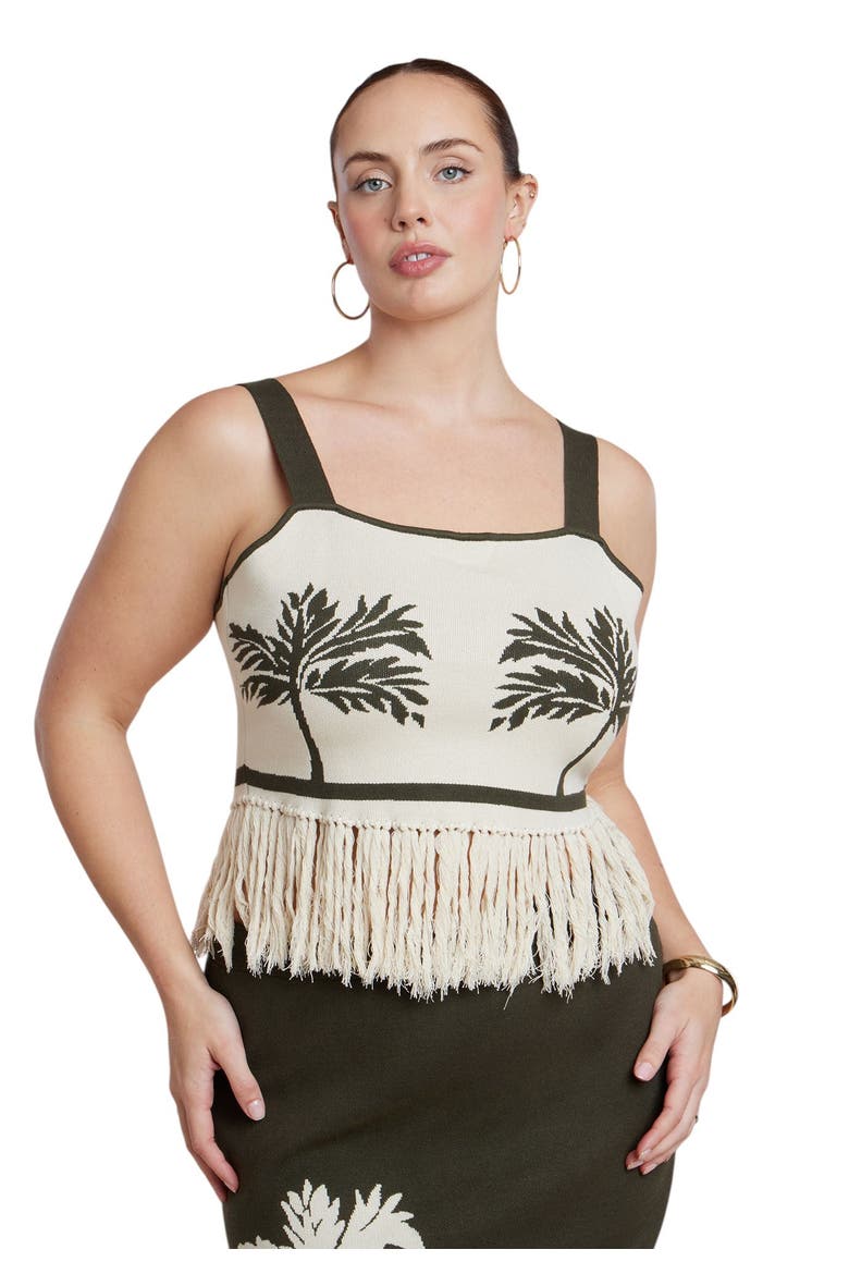 Fringe Crop Top (plus), Main, color, TRIO PALM OLIVE