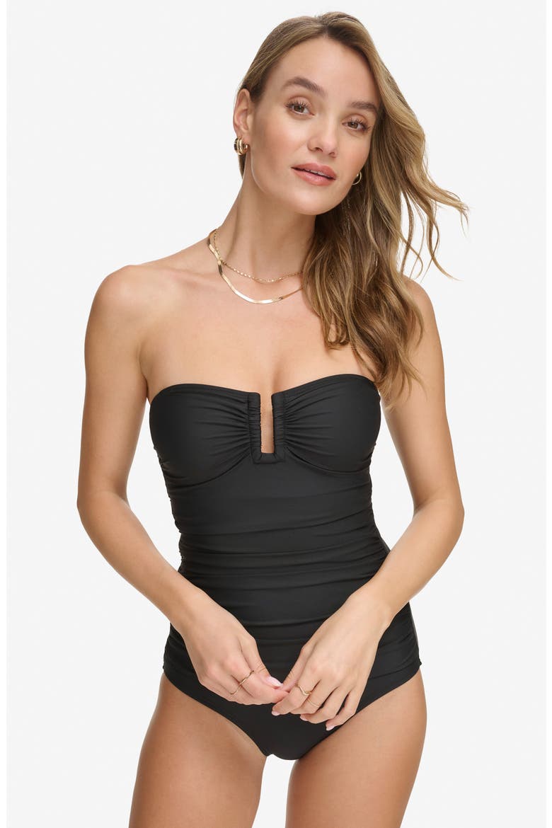 Ruched One-Piece Swimsuit, Alternate, color, BLACK