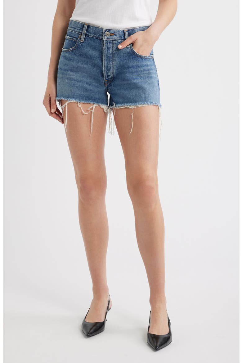 The Hang Frayed Hem Denim Shorts, Main, color, DELILAH