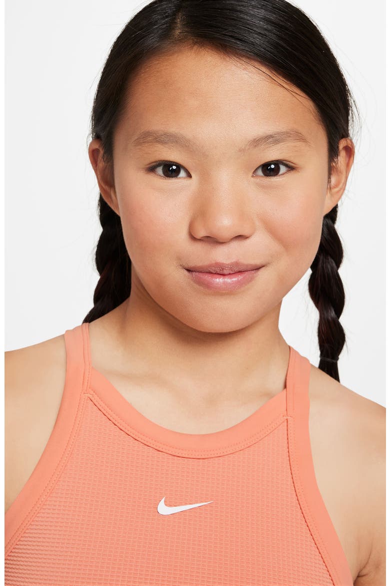 Kids' Dri-FIT High Neck Racerback Tank, Alternate, color, APRICOT AGATE/ WHITE