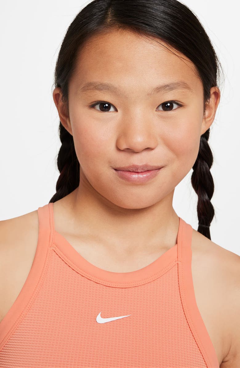 Nike Kids' Dri-FIT High Neck Racerback Tank, Alternate, color, Apricot Agate/ White