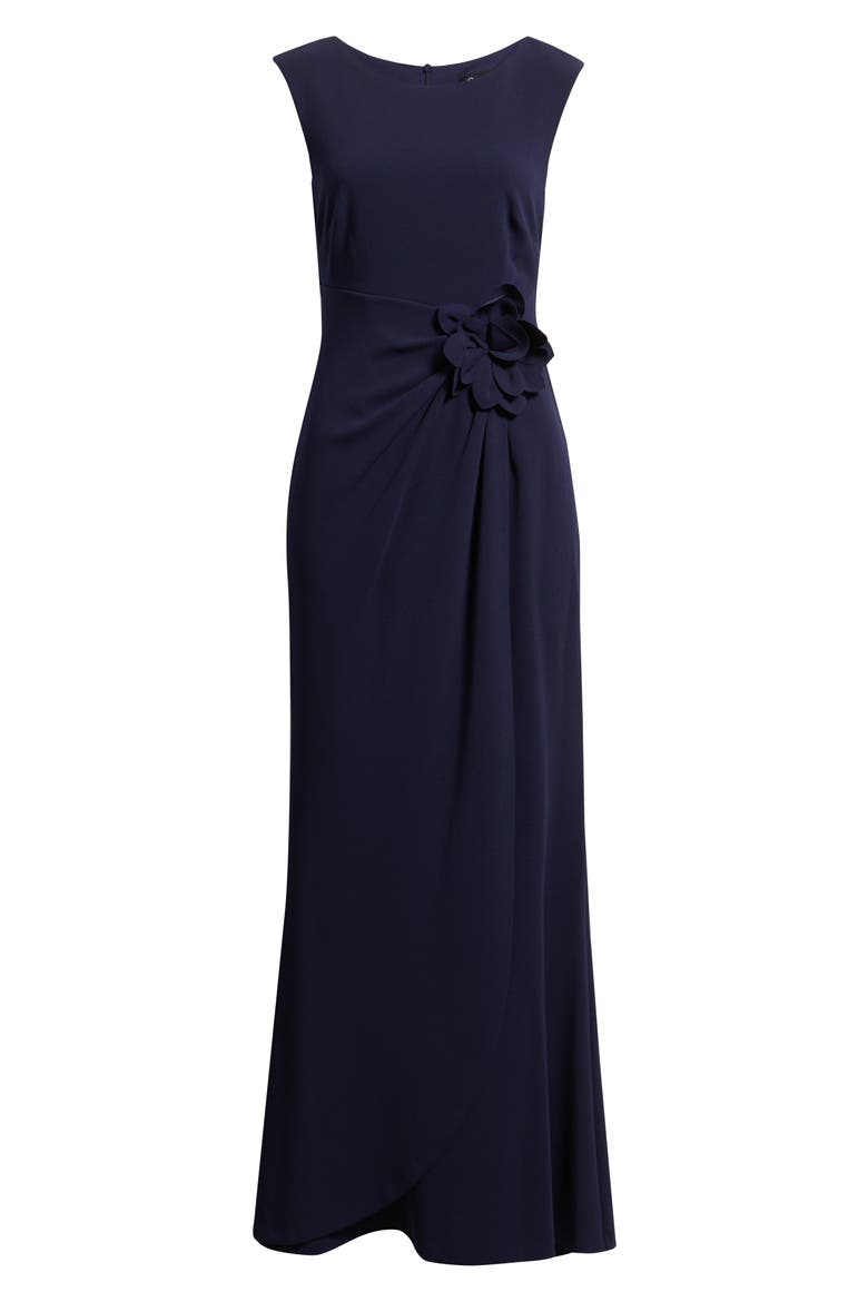 Flower Appliqué Jersey Gown, Alternate, color, NAVY