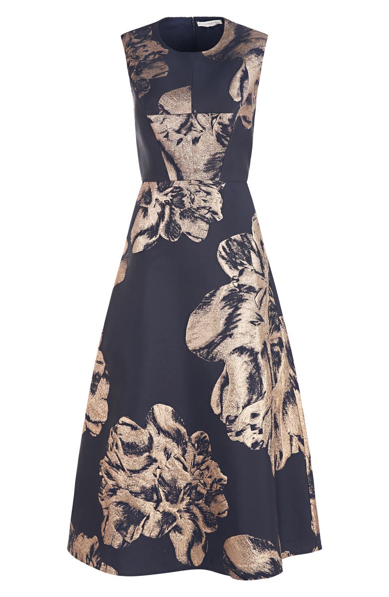 Kay Unger Molly Floral Metallic Jacquard A-Line Midi Dress, Alternate, color,