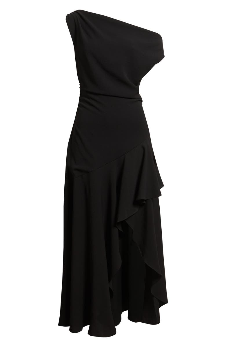 Chelsea28 Cascading Ruffle Crepe One-Shoulder Gown, Alternate, color, Black