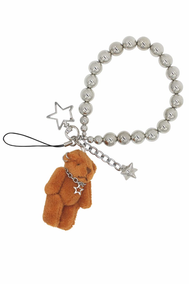 Beaded Teddy Bear Phone Strap, Main, color, Brown