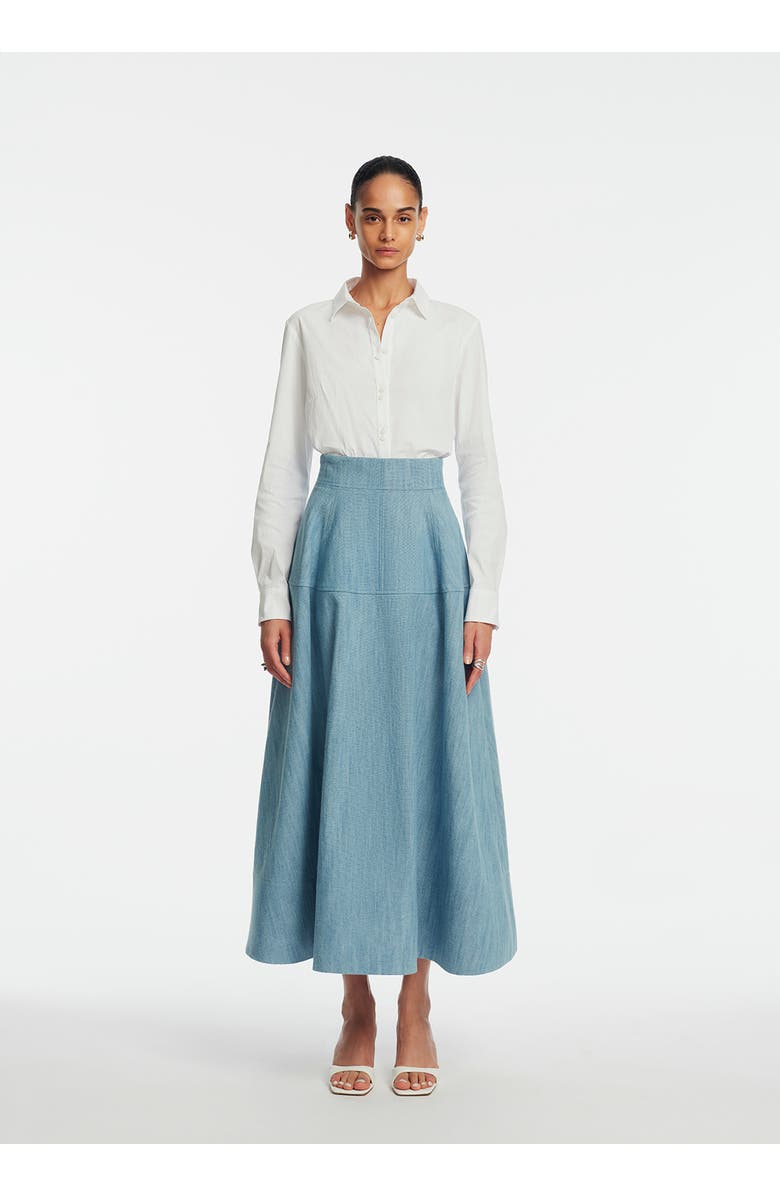 Lela Rose Denim A-Line Skirt, Alternate, color, Light Denim