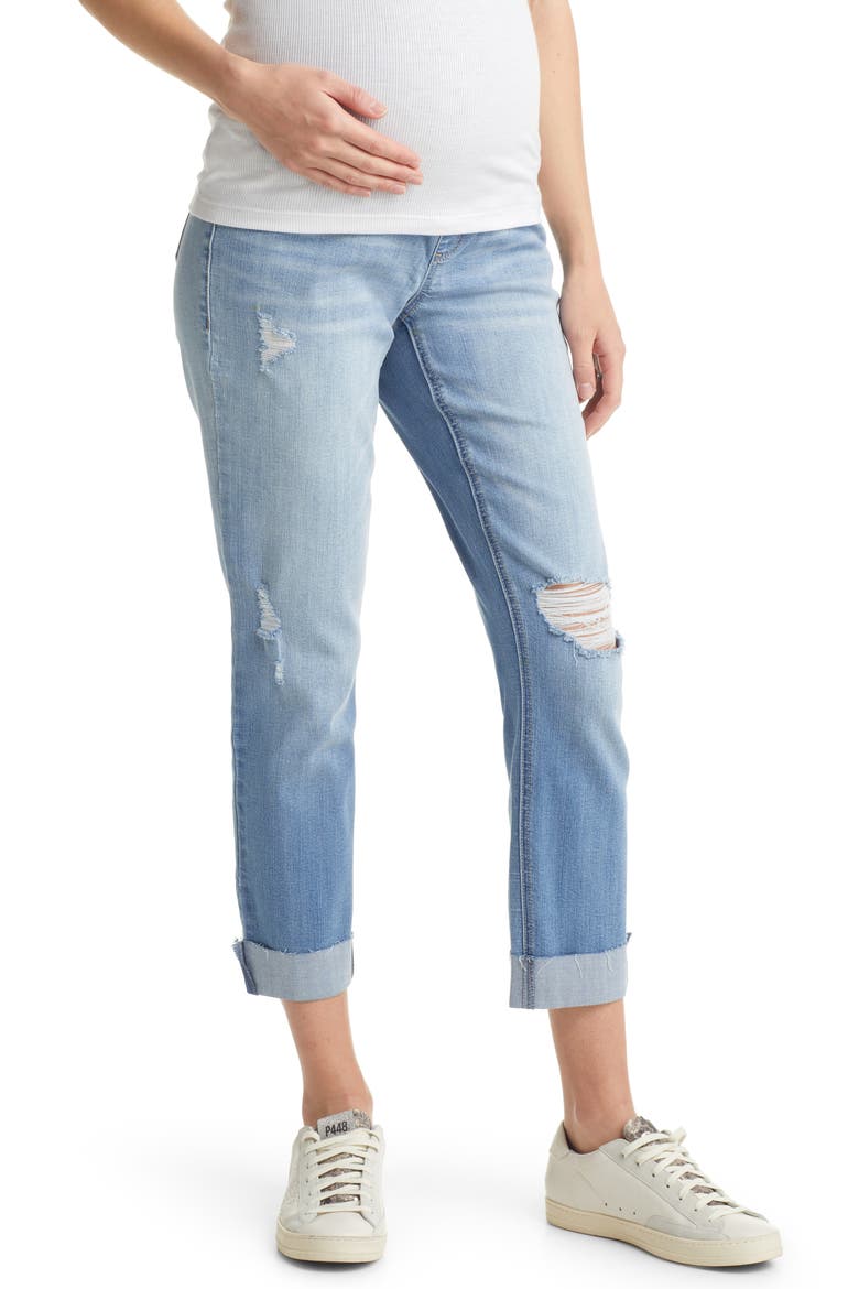 Roll Cuff Girlfriend Slim Maternity Jeans, Main, color, WALTER