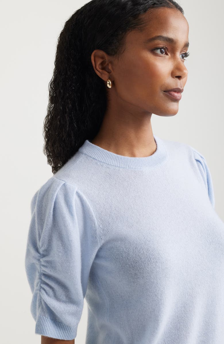 Nordstrom Ruched Short Sleeve Cashmere Sweater, Alternate, color, Blue Zen