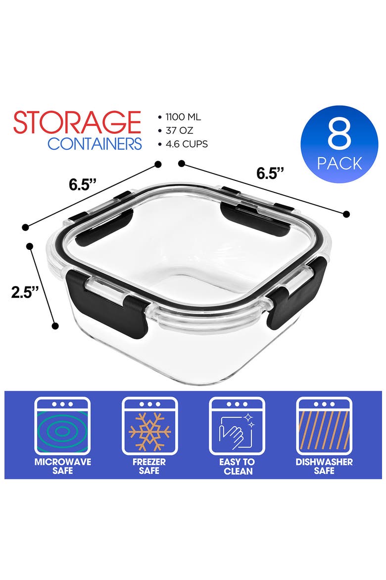 8-Pack Glass Food Prep Storage Containers, Alternate, color, CLEAR