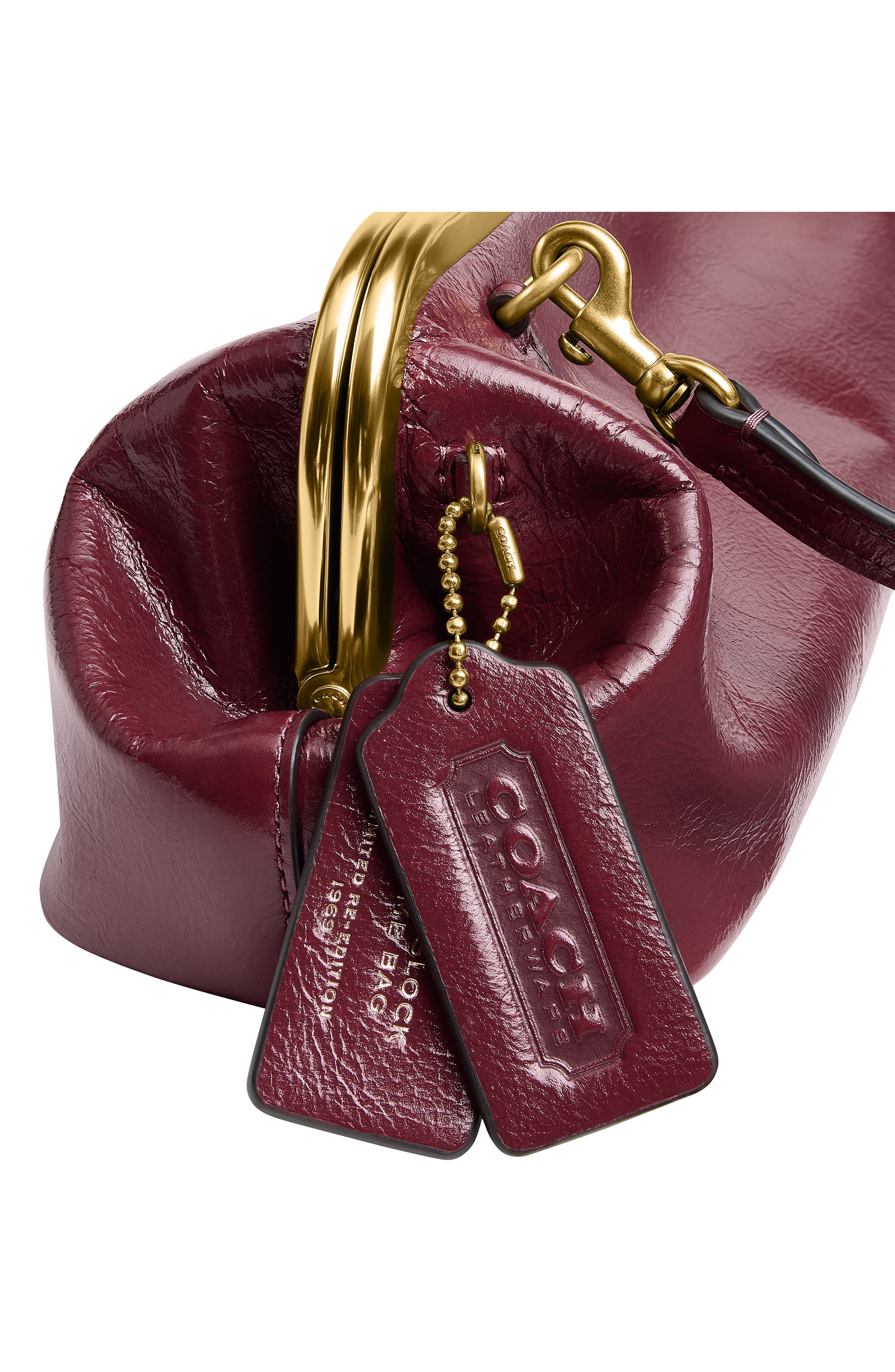 Kisslock Frame Bag 30 Glazed Leather Clutch, Alternate, color, B4/ DARK CHERRY