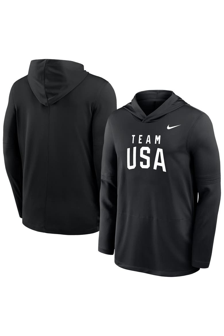 Men's Nike Black Team USA Lightweight Dri-FIT Long Sleeve Hoodie T-Shirt, Main, color, Black