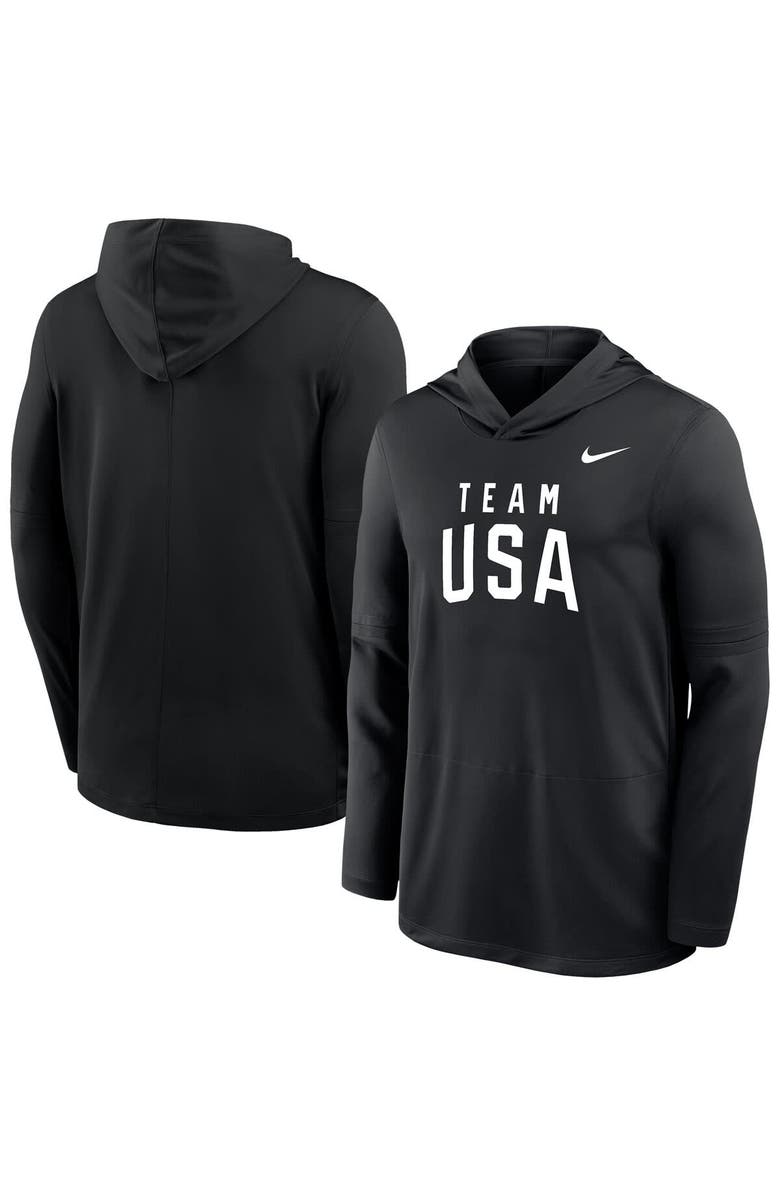 Nike Men's Nike Black Team USA Lightweight Dri-FIT Long Sleeve Hoodie T-Shirt, Main, color, Black